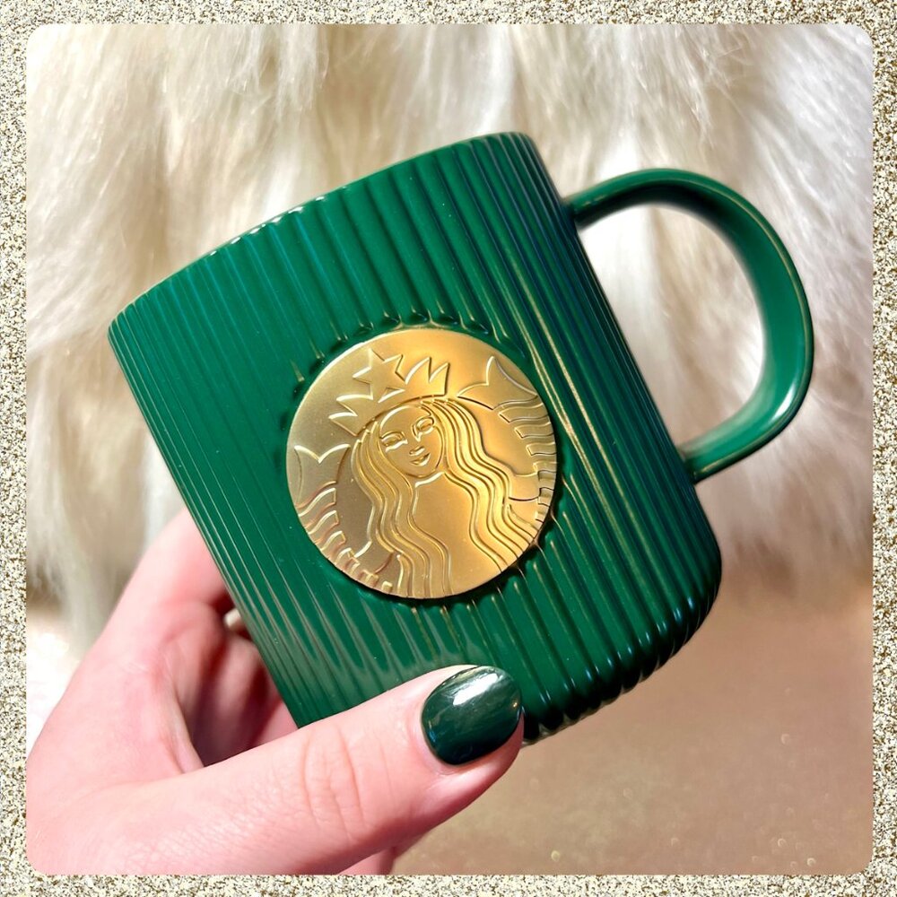 ☕ NIB/NWT 2025 Starbucks Ltd. Green Ribbed w/ Siren Signet 14oz Ceramic Mug - Picture 3 of 8